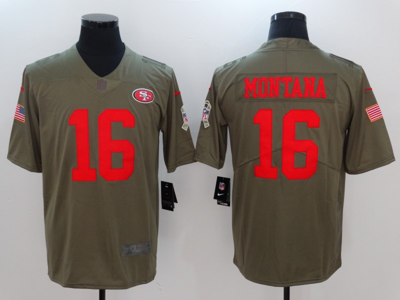 Men San Francisco 49ers #16 Montana Nike Olive Salute To Service Limited NFL Jerseys